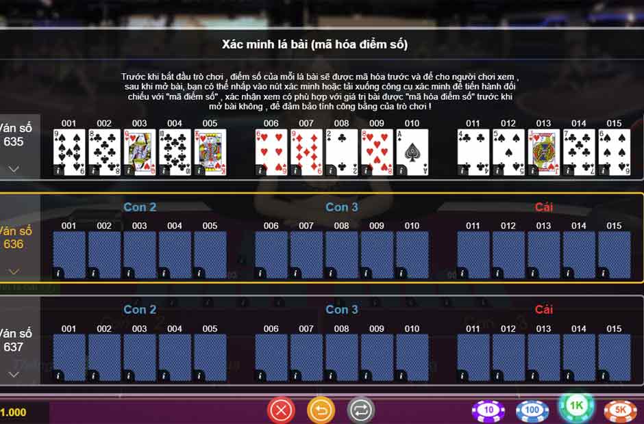 Quan sát kết quả các ván cược game trước đó