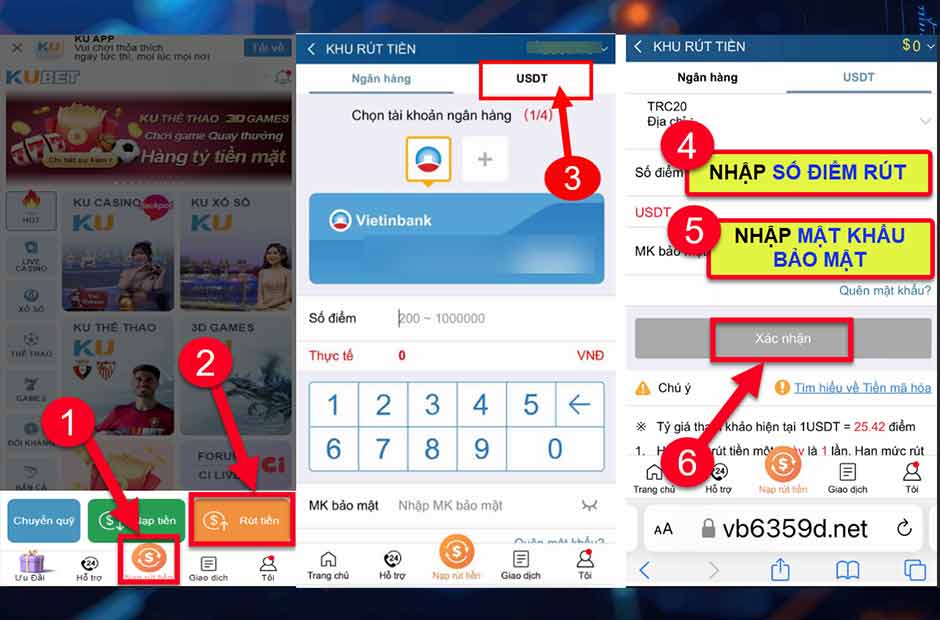 Rút tiền qua đồng kỹ thuật số USDT